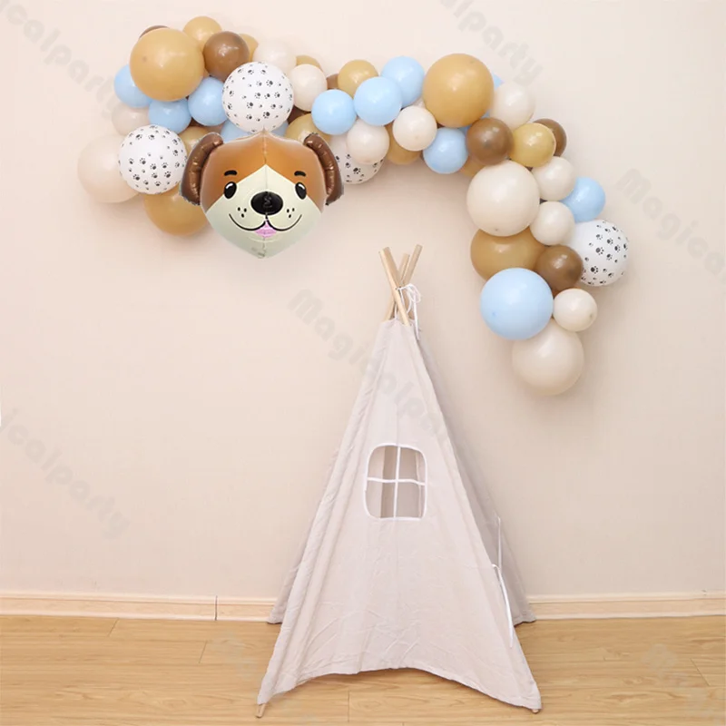 80pcs Latex and Foil Balloon Combo Arch Set Blue White and Brown Balloon Chain Kids Birthday Background Decoration Balloons