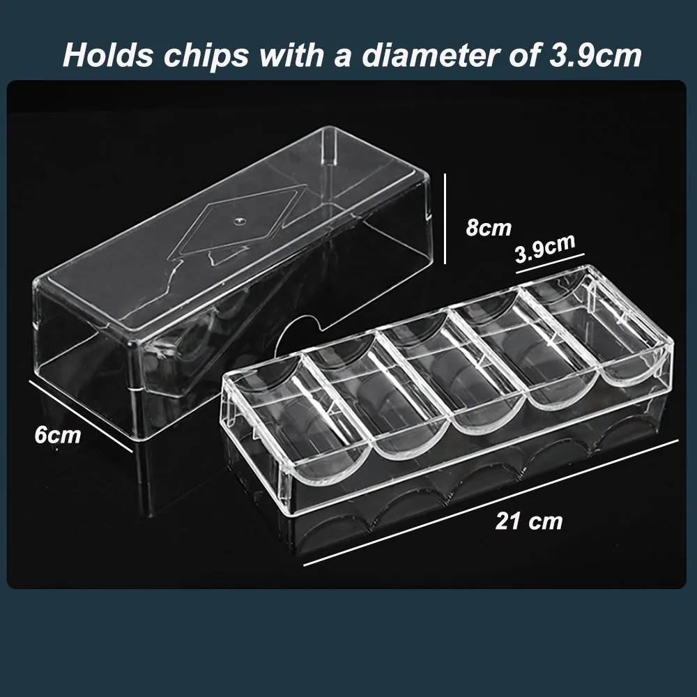 

Transparent Acrylic Poker Chips Box 5 Rows/100 Chips Container Holder Storage Case Suitable for Chips with A Diameter of 39 Mm