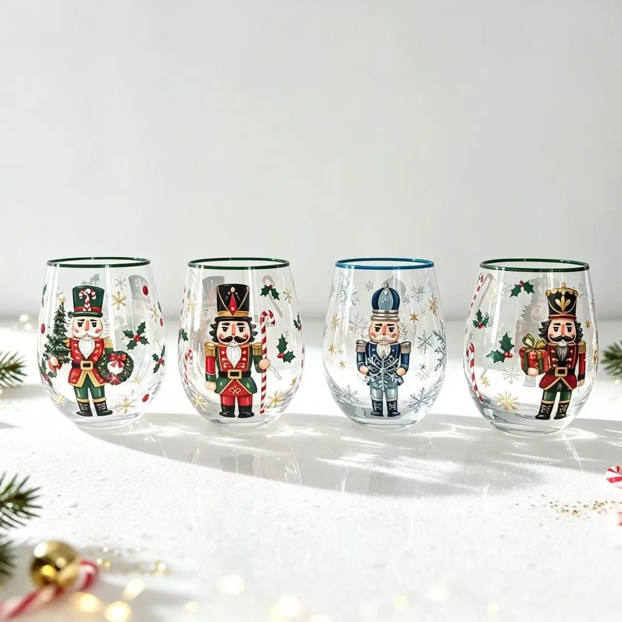Hand Painted Nutcracker Wine Glass Creative Christmas Goblet Red Wine Cup Holiday Party Drinkware Home Xmas Festival Gift