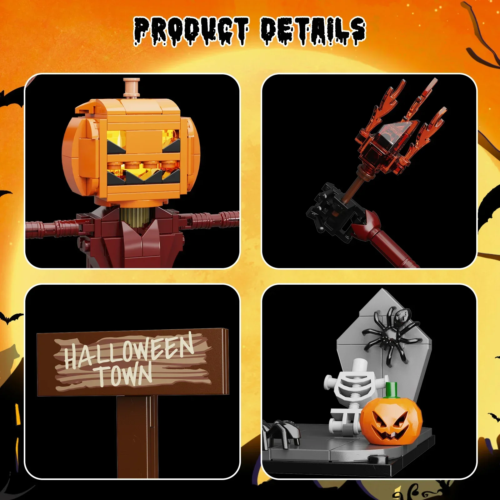 MOC-DIY Puzzle Toy for Kids, Halloween Terror, Pesadelos Antes do Natal, Jacks Skellington, Pumpk, Building Block Set, Ornamento, Presentes