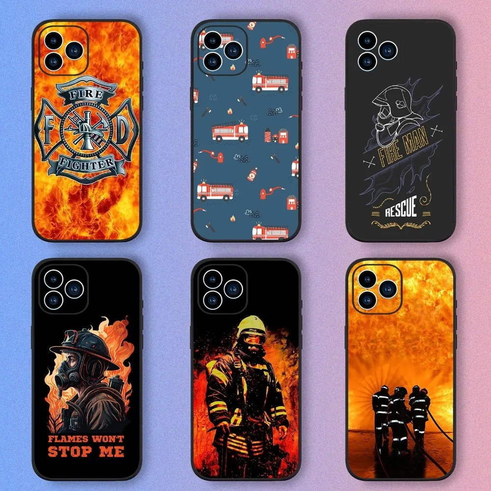 Firefighter Heroes Fireman Phone Case For iPhone 15,14,13,12,11,XS,XR,X,8,7,Pro,Max,Plus,mini Silicone Black Cover