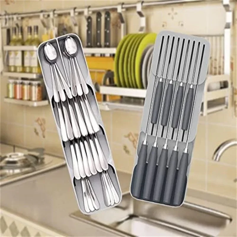

Multi-purpose Cutlery Storage Tray Cutlery Fork Spoon Compartmentalized Organizer Kitchen Drawer Categorized Storage Boxes
