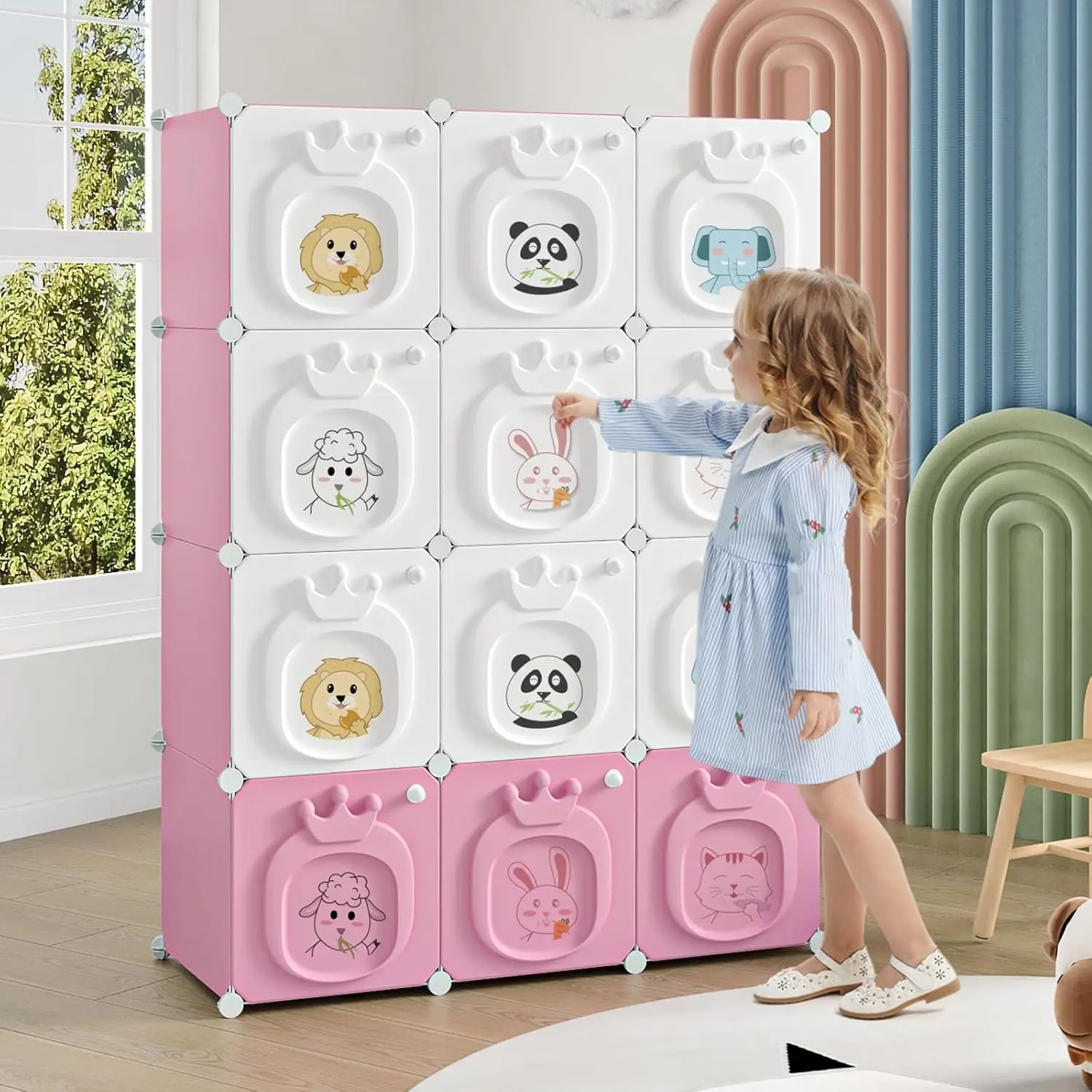 Maginels Kindergarderobe, Babyschrank mit Tür. Mädchen-Schrank-Kasten-Organizer für Schlafzimmer. Zwei offene hängende Kinder