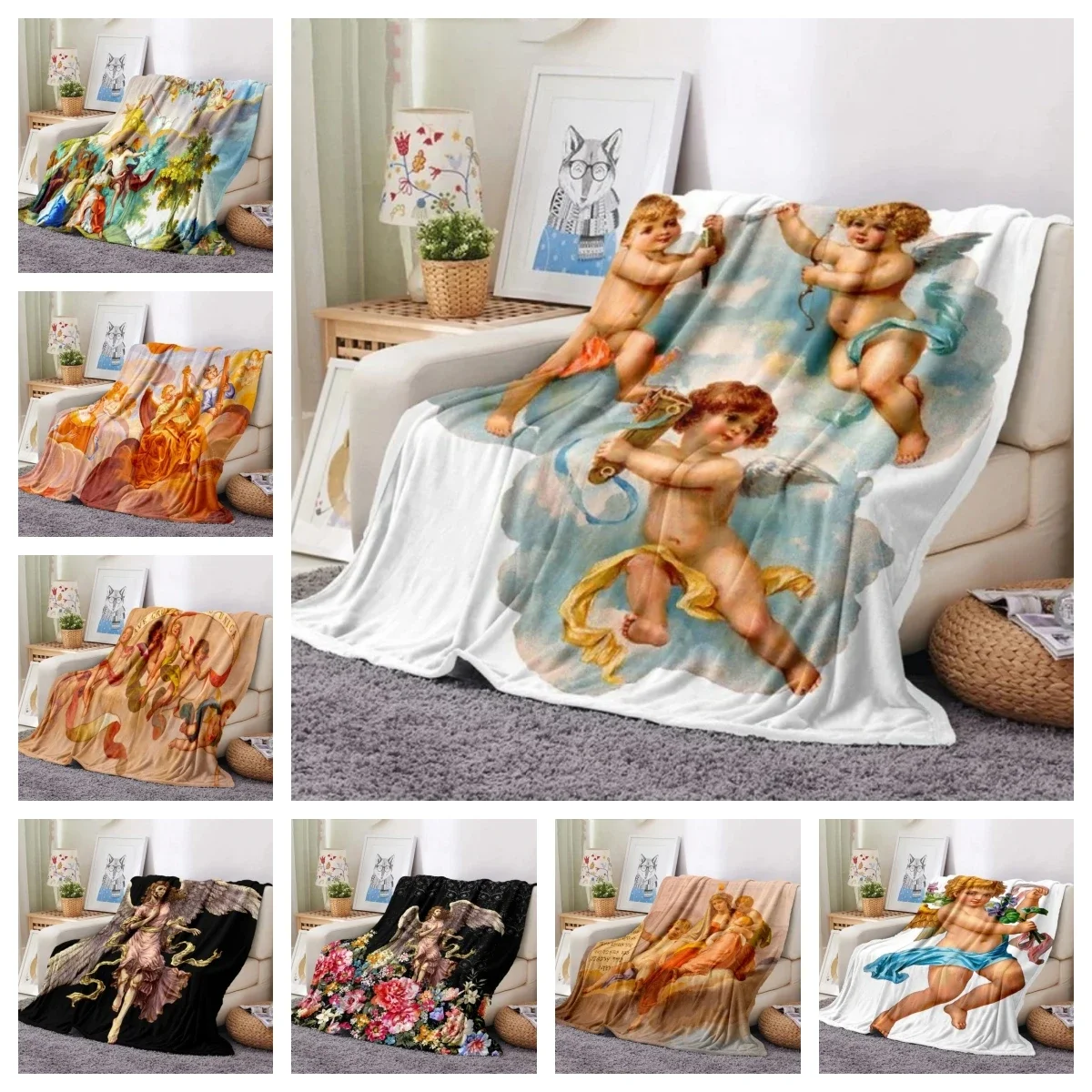 

Retro Oil Painting Angel 3D Printed Blanket for Beds Anime Flannel Blanket Home Decor Fashion Baby Throw Blanket