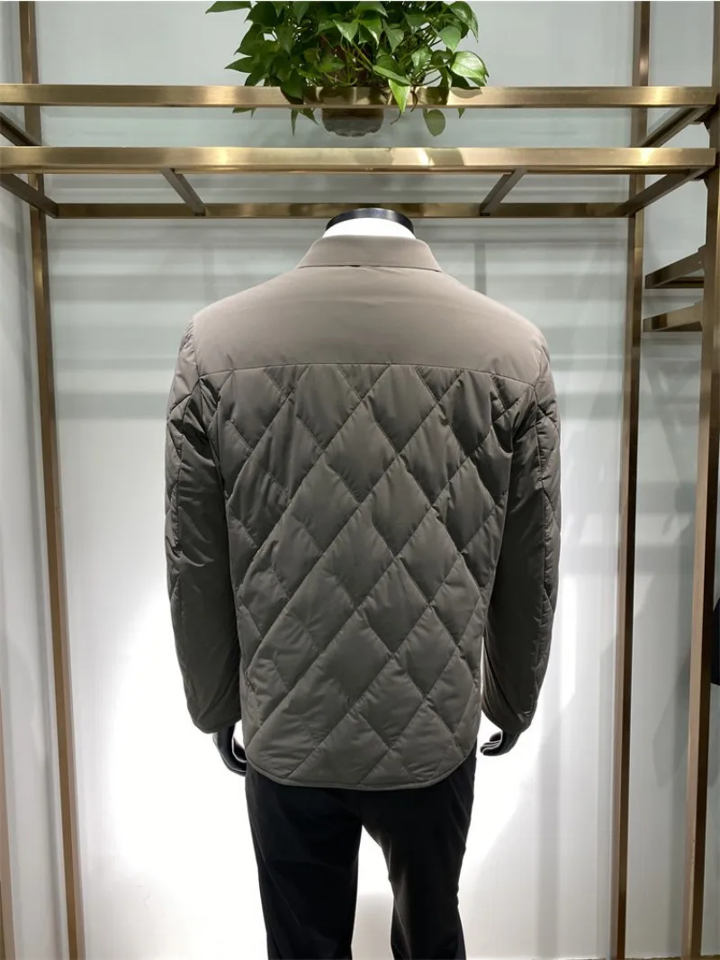 Autumn Winter Mens Thin Down Jacket Leisure Zipper Male Turndown Collar Duck Down Coat Business Gentlemen Long Sleeve Outerwear
