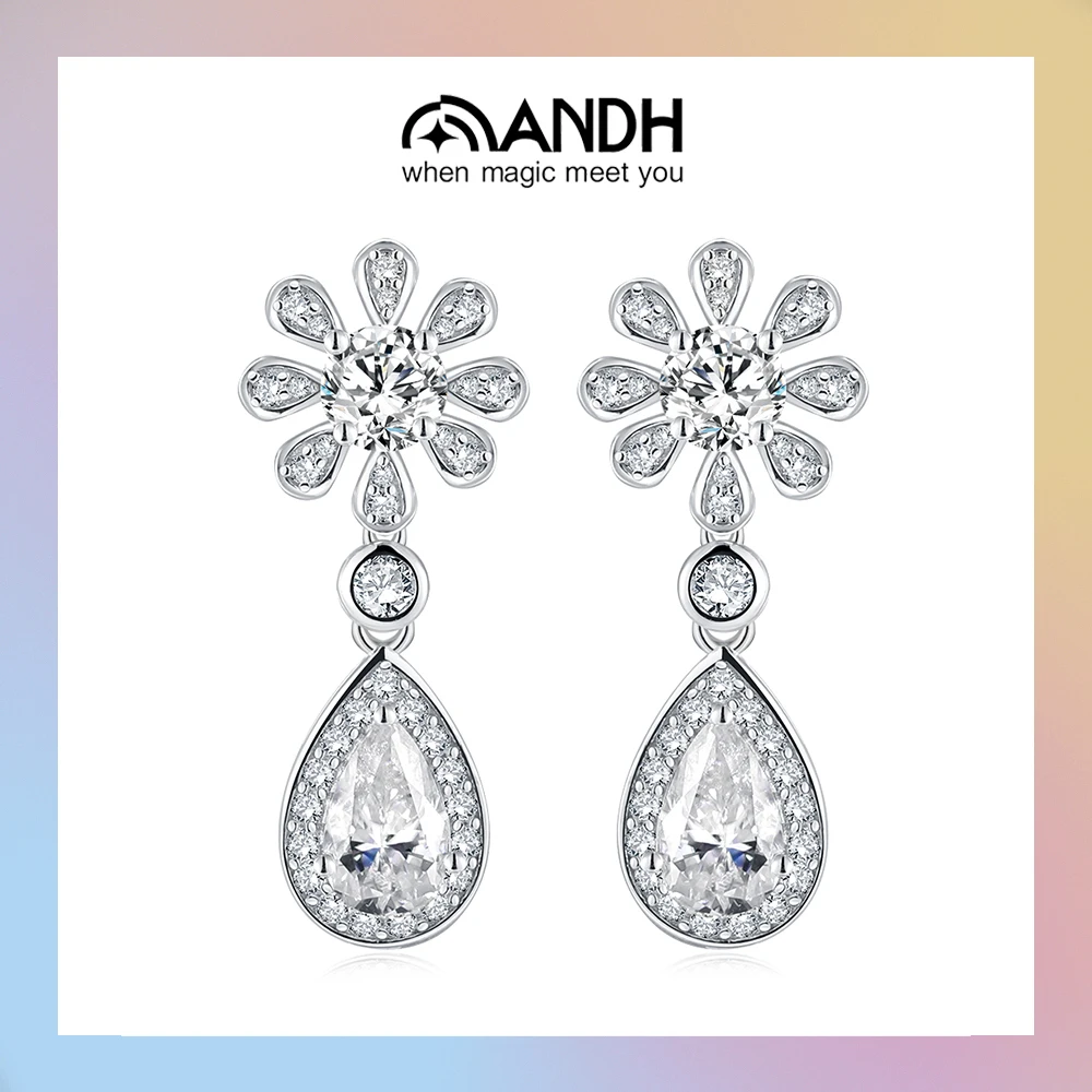 

ANDH D Color VVS1 Water Droplet Moissanite Pendant Earrings for Women 18k White Gold Plated Engagement Wedding Banquet Jewelry
