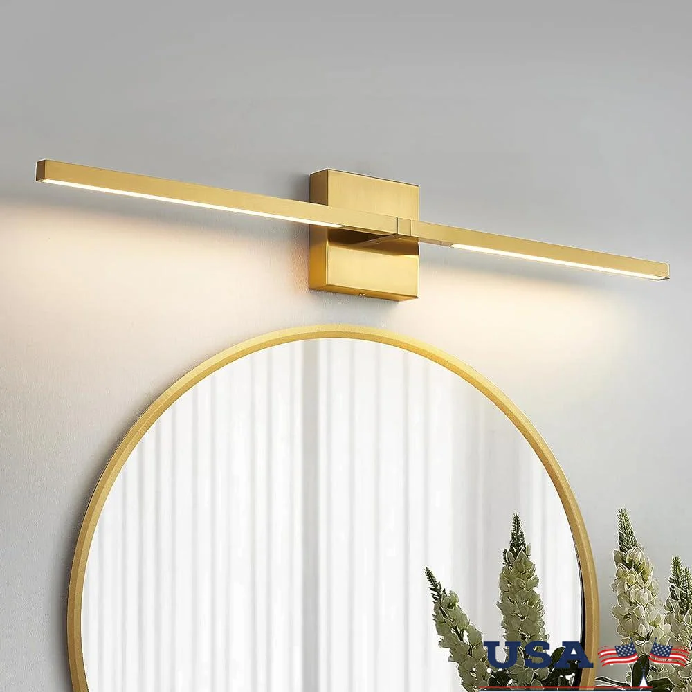 Rotatable LED Bathroom Vanity Light Fixtures Modern Waterproof Anti-Fog Gold Linear Design 30 Inch Hardwired Lighting Mirror