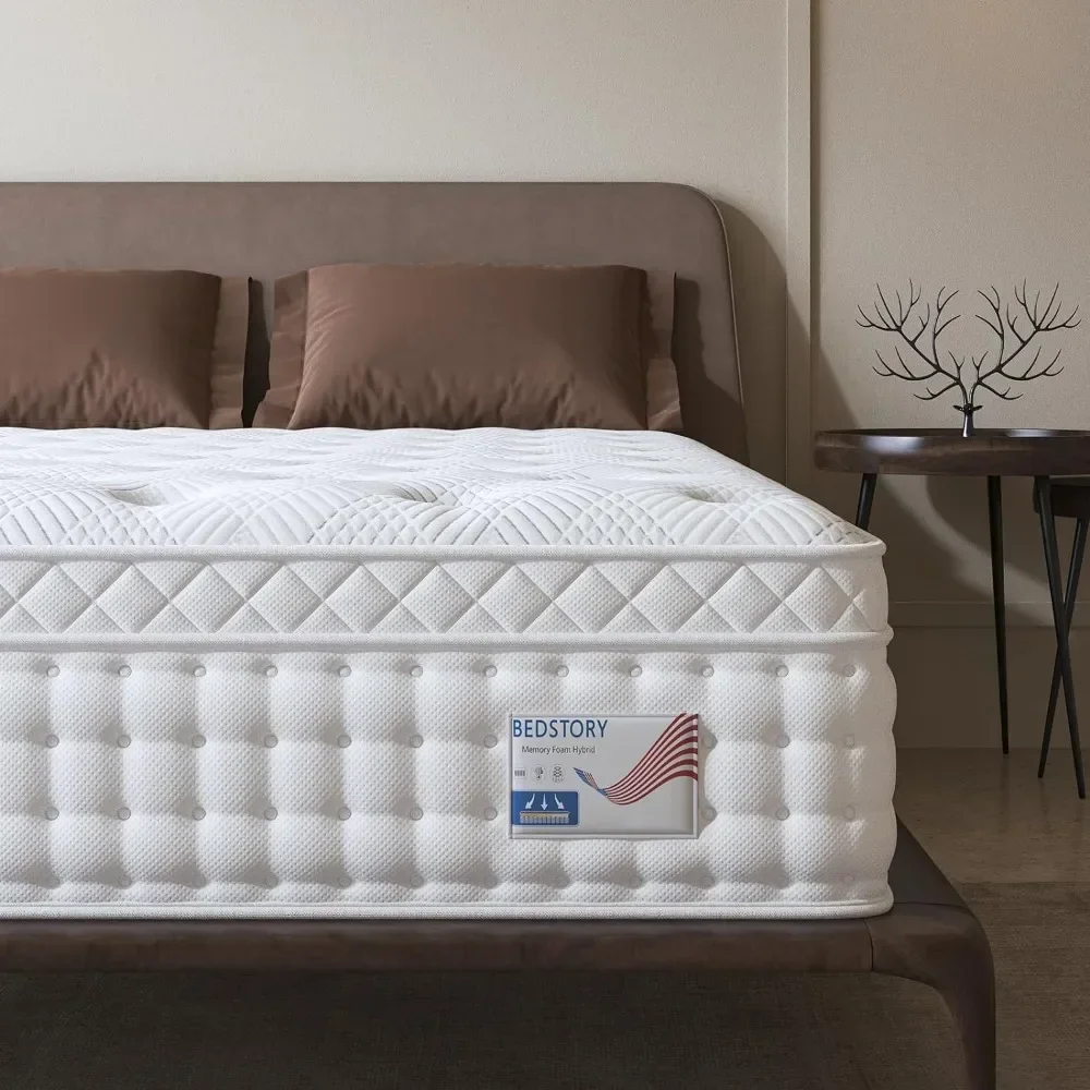 Queen Mattress 14 Inch, Deep Sleep Firm Mattress Extra Lumbar Support-Pain-Relief - Memory Foam Hybrid Euro Top Luxury Mattress