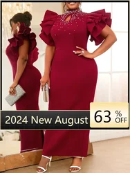 Customized Wedding Guest Dresses for Women Party Mock Neck Beads Ruffle Short Sleeve Birthday Elegant Summer Homecoming Prom Eve
