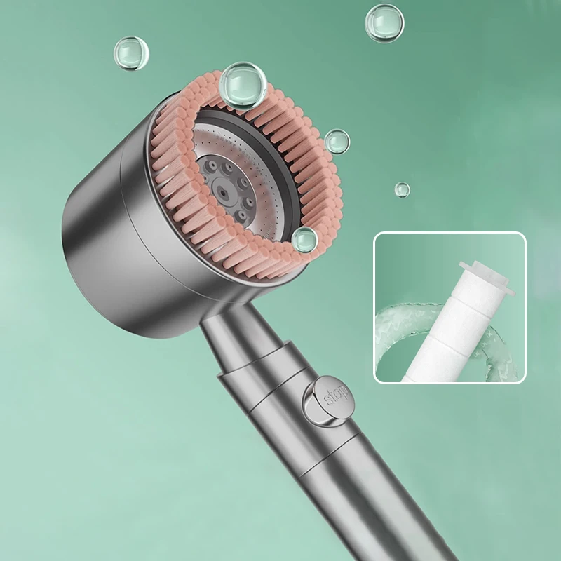 5 Mode Round Massage Shower Head High Pressure Adjustable Handheld Showerhead With Filter Element Bathroom Shower Spray Head