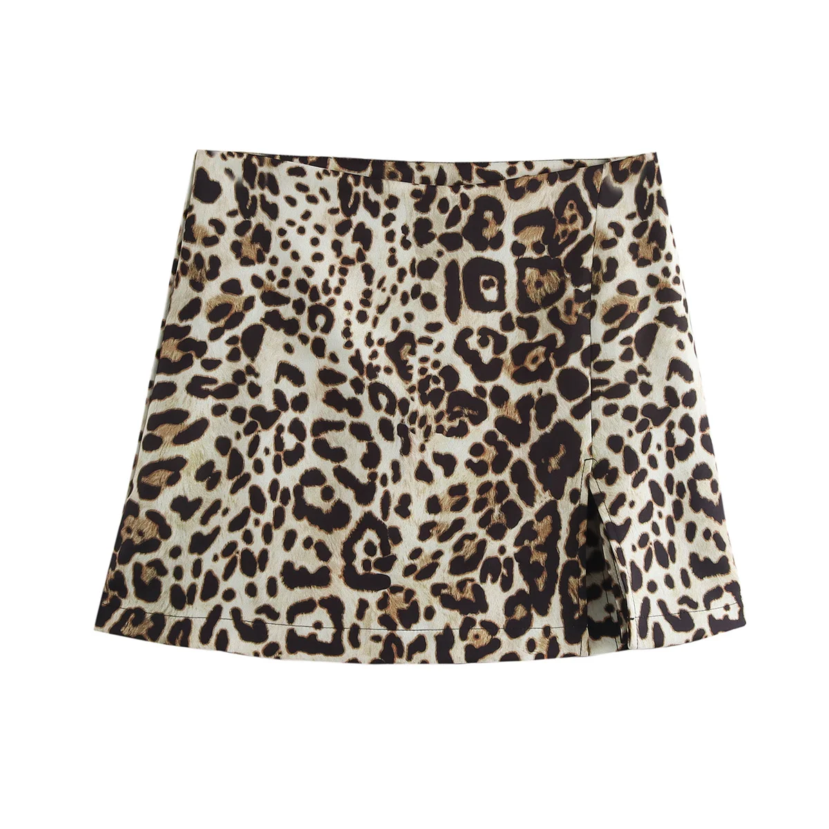 

HH TRAF Women's Sexy Elegant Leopard Print Slim Skirt Female New Fashion Versatile High Waist Zipper Hem Slit Casual Mini Skirt