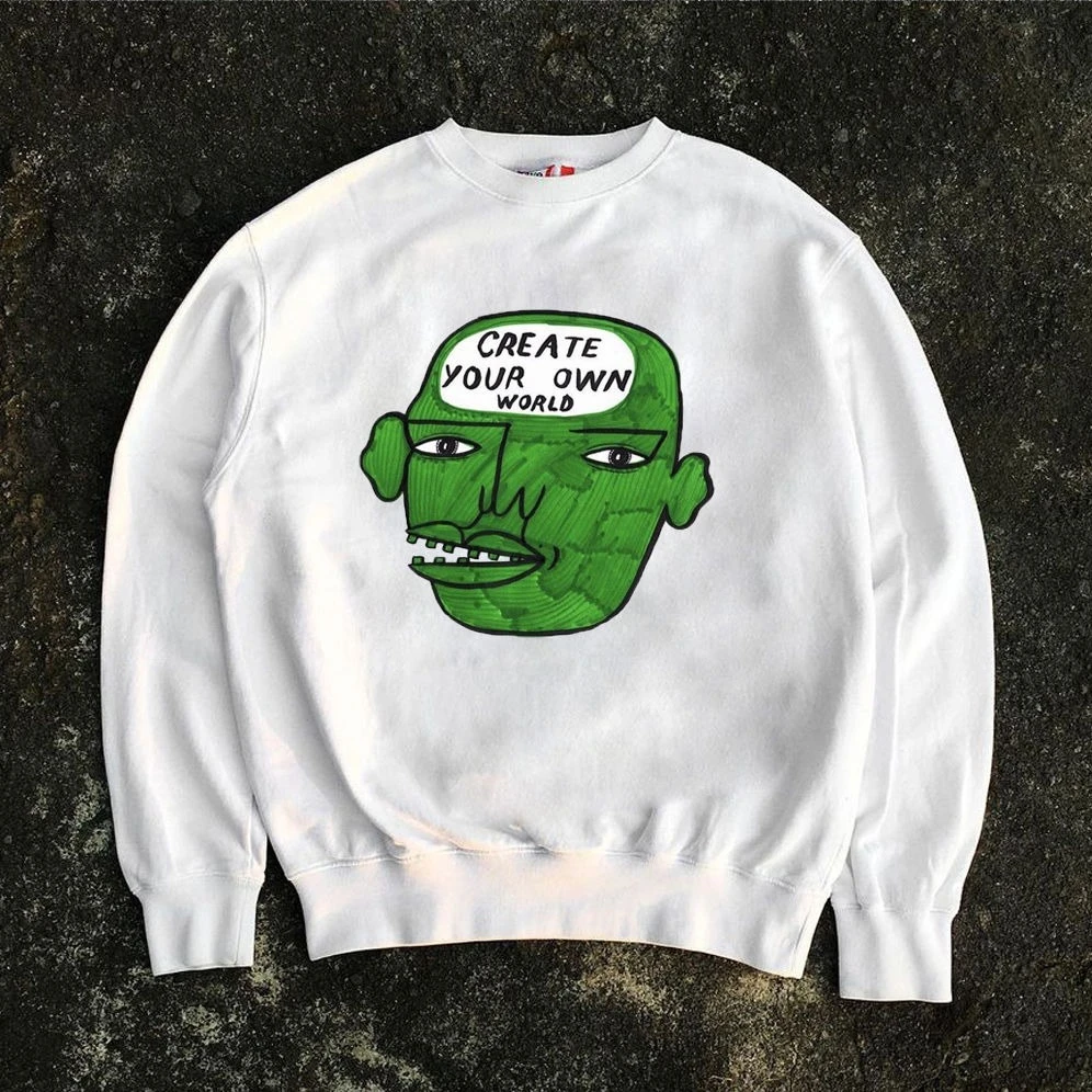 الرجعية Harajuku المتضخم CAEATE العالم الخاص بك الرجال والنساء فضفاضة طاقم الرقبة سترة الخريف والشتاء طويلة الأكمام البلوز