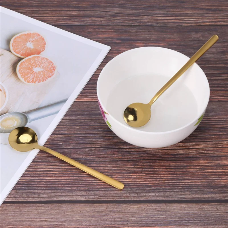 

96Pcs Round Shape Coffee Spoon Stainless Steel Mini Teaspoons Sugar Dessert Spoon Ice Cream Soup Spoon Kitchen(Gold)