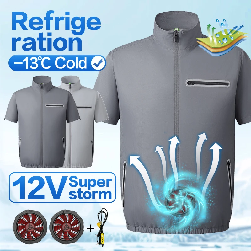 

Summer cooling charging air conditioning men's short-sleeved shirt with fan - outdoor fishing, construction site cooling work cl