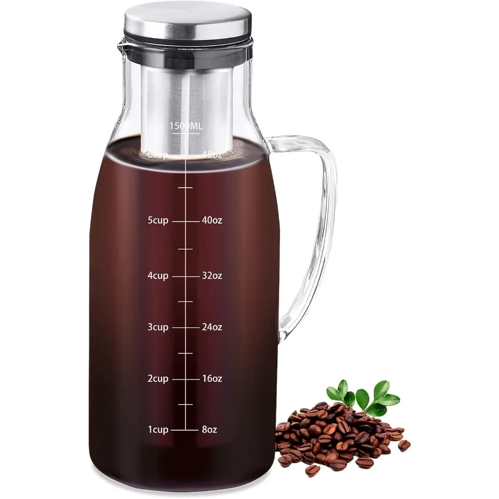 

1500ml Cold Brew Coffee Maker with Removable Steel Filter & Lid,Large Capacity for Ice Tea/Drinks/Lemonade,Multi-Use Brewing Pot