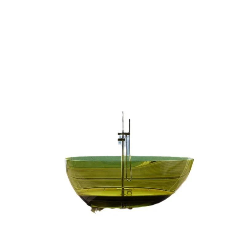 

Thin edge transparent resin integrated independent bathtub household bathroom simple cream style