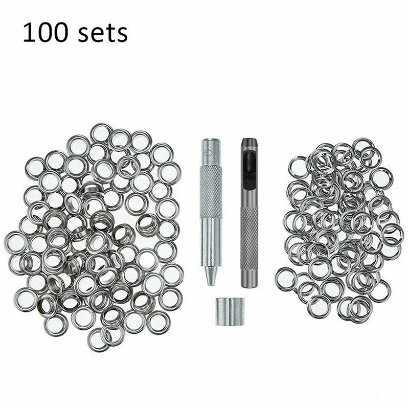 100set occhiello Punch Die Tool Set Leather Craft Banner Kit occhielli rondella passacavo per abbigliamento fai da te scarpe cintura borsa gommino