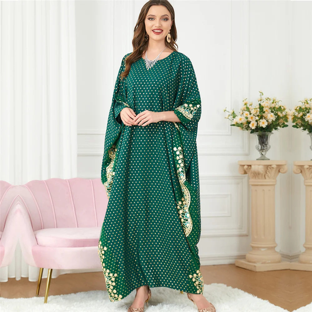 Imagem -06 - Vestido Maxi Solto para Mulheres Muçulmanas Abaya Eid Bat Sleeve Turquia Kaftan Dubai Árabe Roupas Islã Vestes Femininas Marrocos Caftan Vestido