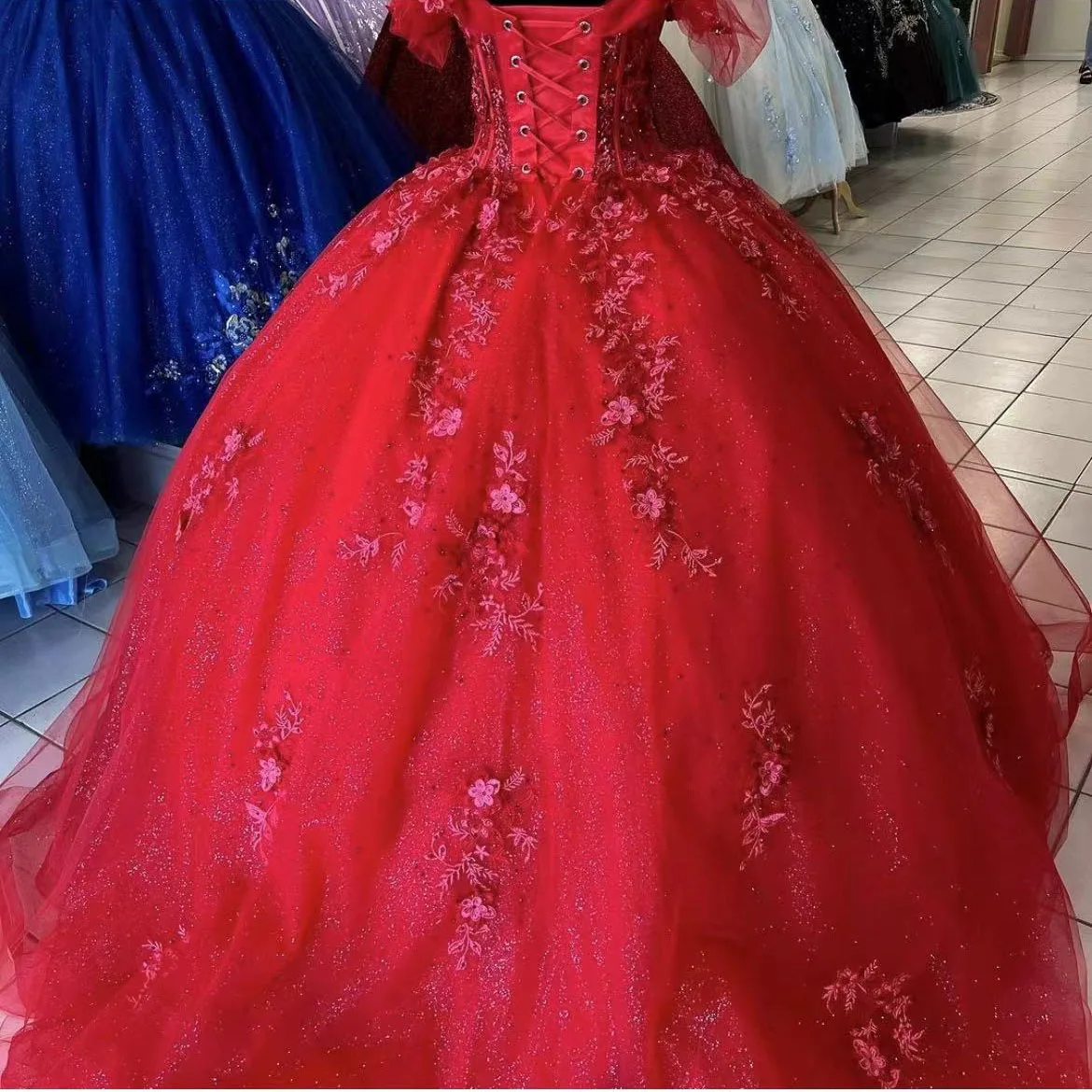 Princess Sparkling Red Quinceanera Dresses Ball Gown Lace Appliques Sweet 16 Birthday Vestidos De 15 Años Birthday Party Dress