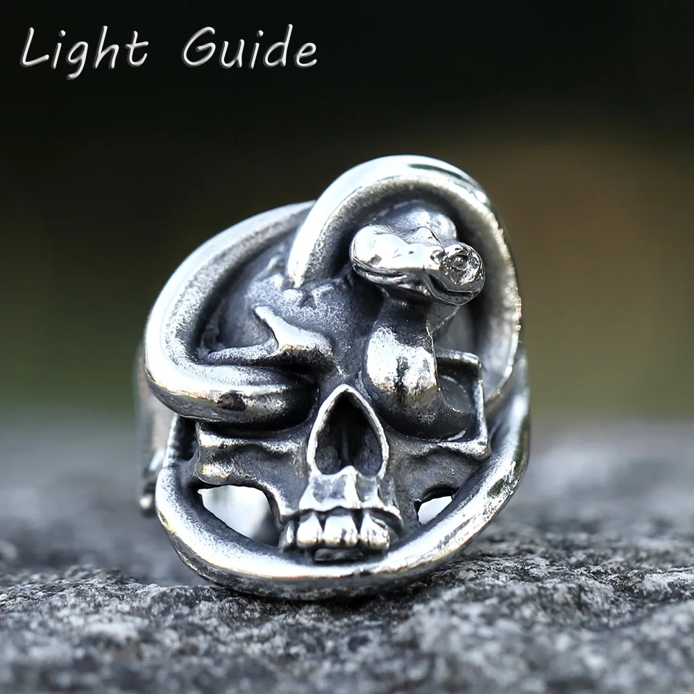 NEW Men's 316L stainless steel snake Calvarium Skull ring Gothic Biker PUNK Motorcycle Band Jewelry for Gifts free shipping