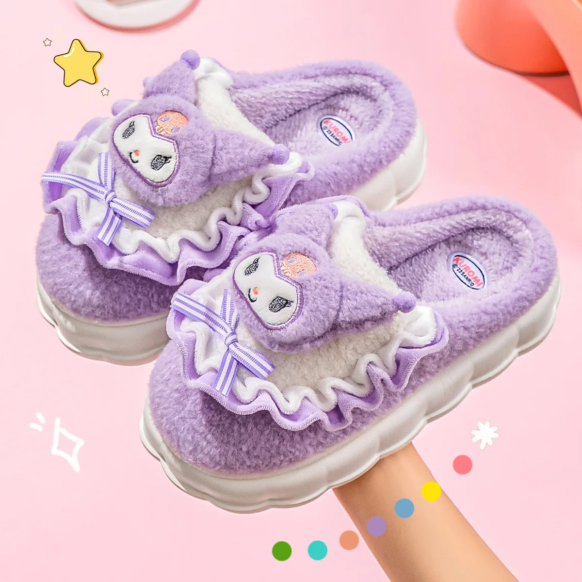 2026 Cinnamoroll Plush Slippers for Women, Winter Fleece Lined Indoor Home Shoes, Cute Cozy Furry House Slides