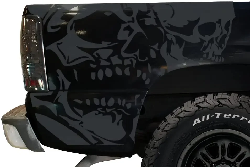 Factory Crafts Double Skull Rear Quarter Panel Graphics Kit 3M Vinyl Decal Wrap Compatible with Chevrolet Silverado 1999-2007 -