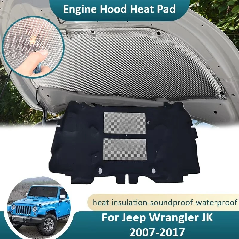 For Jeep Wrangler JK 2007~2017 Front Hood Engine Heat Insulation Pad Cotton Cover Thermal Soundproof Fireproof Car Accessories