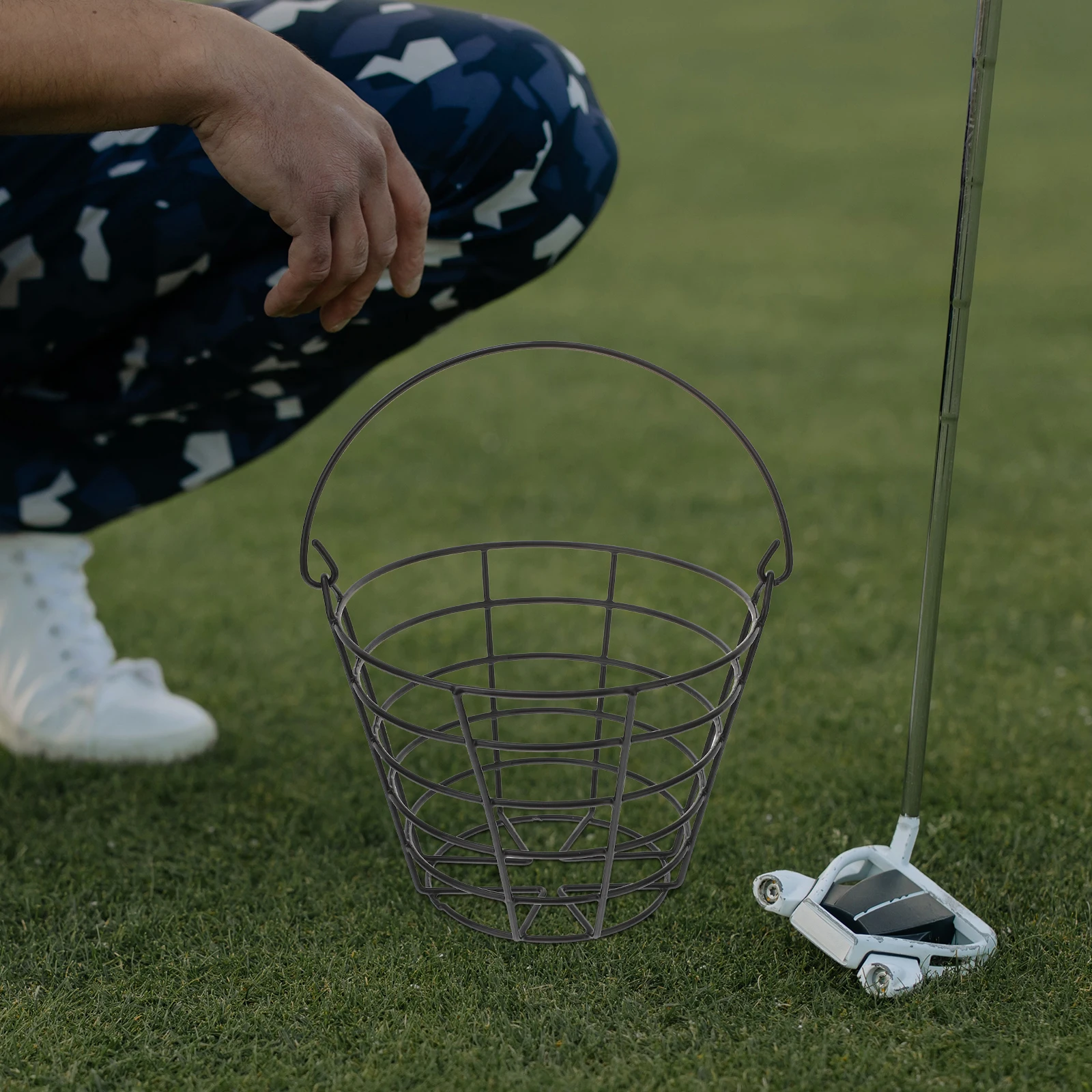 

1pc Golf Ball Basket Large Capacity Metal Storage Container for Balls Outdoor Indoor Dark Green Leak Proof Durable Golfs