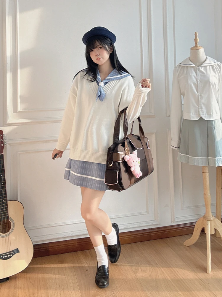 

Универсальный белый вязаный свитер с длинными рукавами в стиле школьной формы JK, удобный свободный крой, весна-осень-зима, женская мода