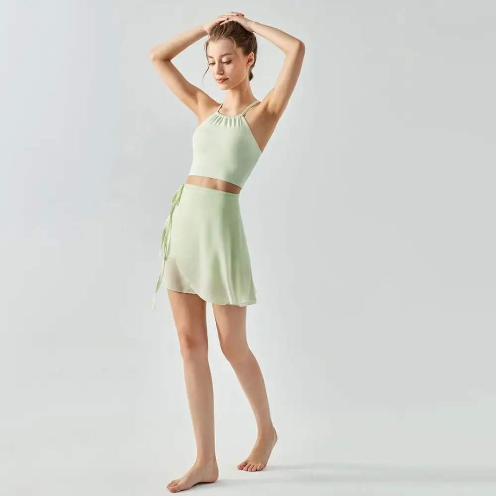 Simple Yoga Tutu Lace-up Skirt Dance Wear Training Ballet Dancing Skirt Mesh Thin Anti-glare Apron Wrap Dress Girls