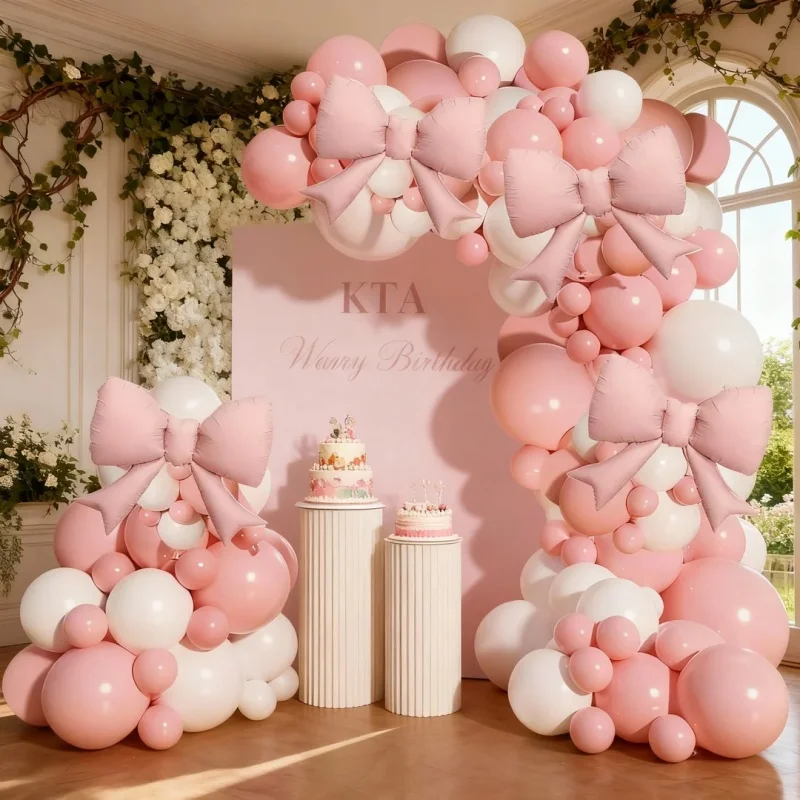Kit de arco de balão rosa e branco, 118 peças, balões de folha de arco rosa de 21 polegadas com balões de látex rosa e branco, adequado para festas de dia dos namorados, festas de despedida de solteira, casamentos, dec
