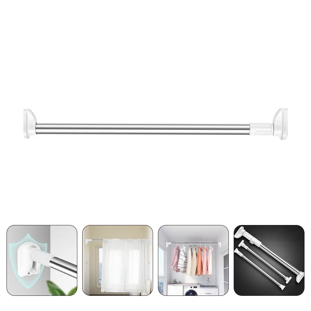 

Telescopic Clothing Pole Adjustable Closet Rod White Plastic Bath Curtain Rod Heavy Duty Wardrobe Bar Stainless Steel Clothes