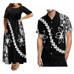 Island Style Couple Set Summer Polynesian Tribe Custom Samoan Women'S Crew Neck Dress Party Dress And Hawaiian Men'S Shirt