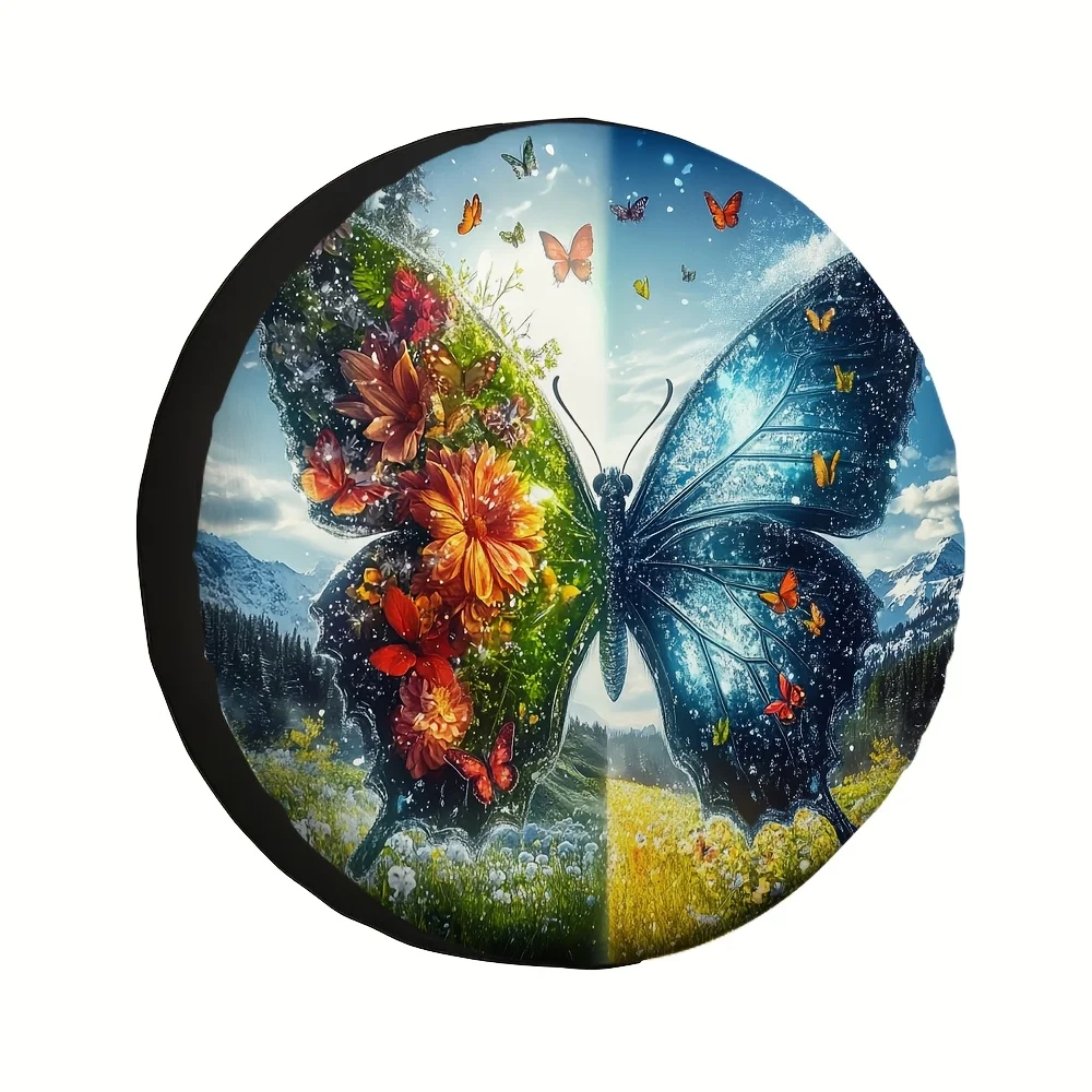 Colorful Butterfly Spring Mountain Split Watercolor Nature SUV Tire Cover