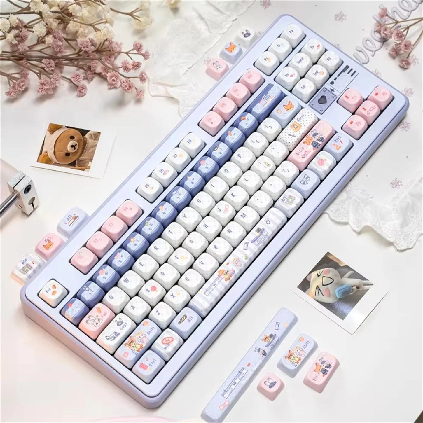 

Cute Fox & Rabbit Purple MOA PBT Keycaps 133 Keys Kawaii Cartoon for 60%-108% Mechanical Keyboards
