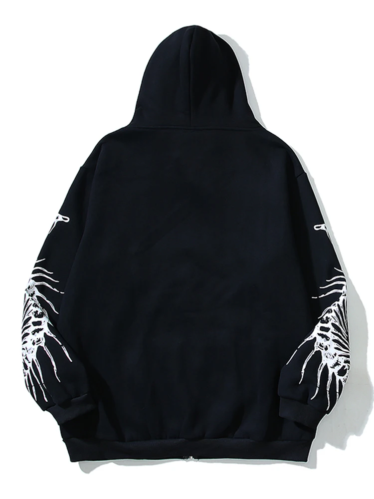 Man Women Hooded Coat Hip Hop Hoodies Street Trendy High Street Ins  Dinosaur Bone Printed Hoodie Cardigan For Men