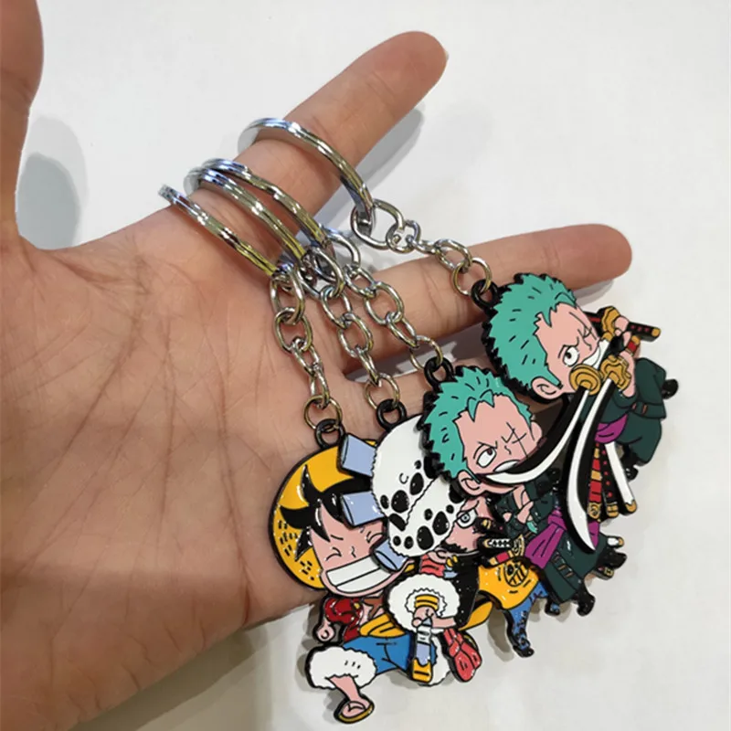 One Piece Anime Luffy Zoro Ace Keychain Necklace Cartoon Character Backpack Car Keyring Unisex Sweater Chain Jewelry Fan Gifts