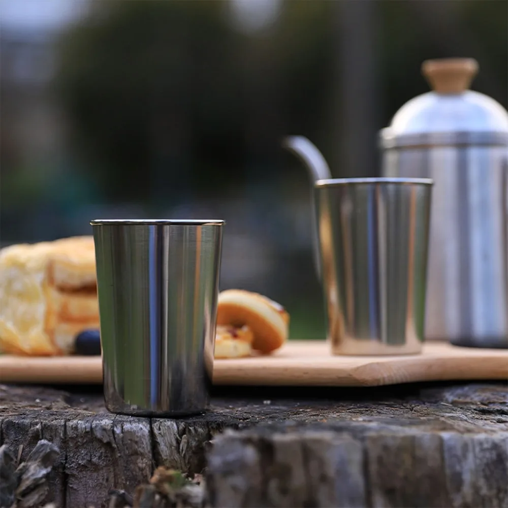 4 Pcs/Set Stackable Stainless Steel Drinking Cup Shatterproof Reusable Portable Drinking Glasses With Case Outdoor Metal Cup