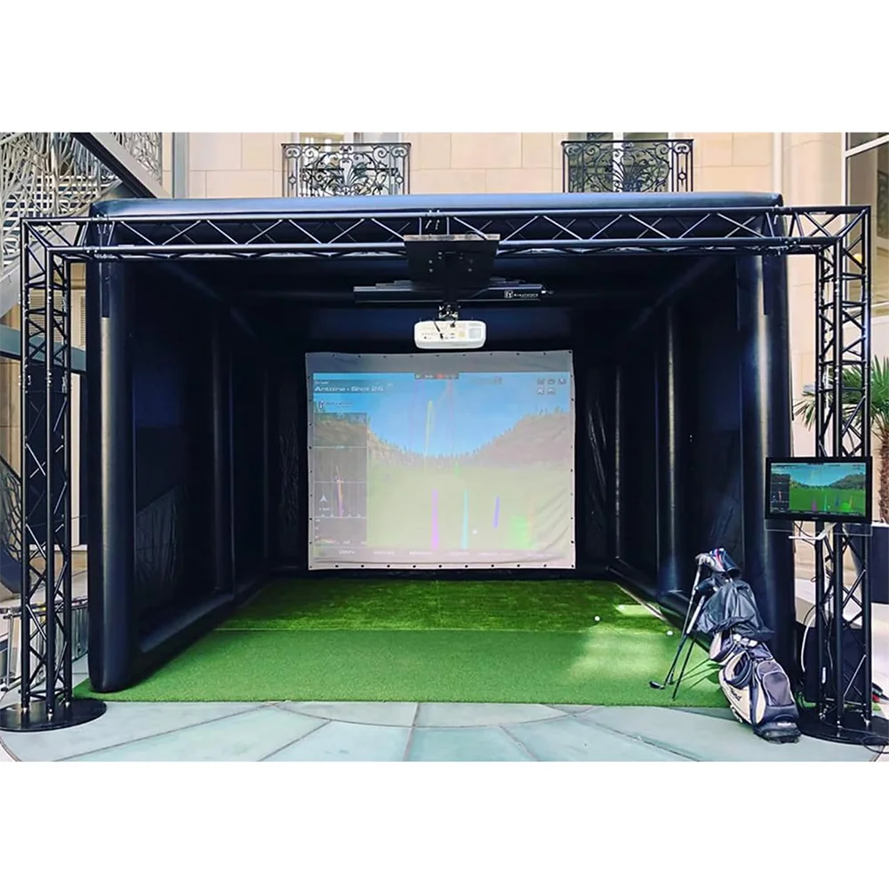 

Stock Portable Inflatable Golf Simulator Tent Practice Swing With Curtain Golf Training Cage-Shooting Tent For Outdoor Sports
