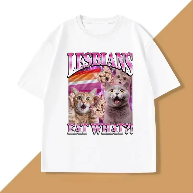 مضحك المثليات يأكلون ما تي شيرت القط فخر Thirt LGBTQ التي شيرت ميمي خمر القطط عاشق المحملة الجولة الرقبة المرأة قصيرة الأكمام تيز #3
