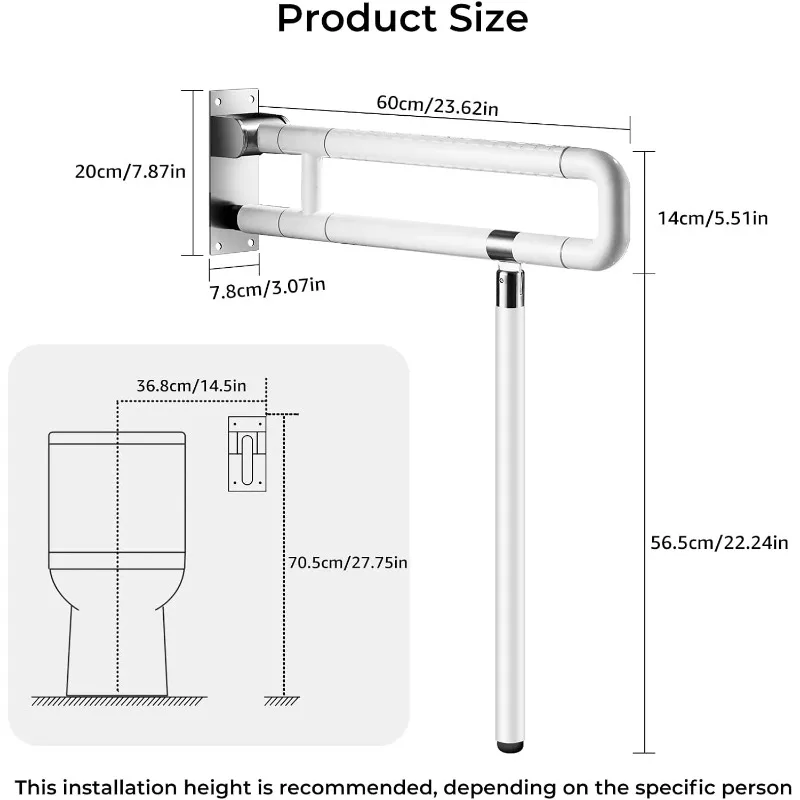 Upgraded Handicap Grab Bar for Bathroom, Flip Up Toilet Hand Rail for Elderly for Wall