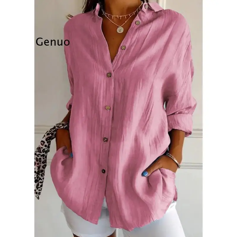

2026 New Womens Oversized Button Down Shirt Long Sleeve Pocket Casual Loose Blouse for Daily Wear