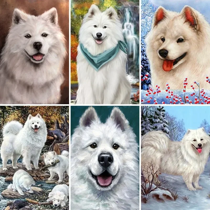 5D DIY Diamond Painting Samoyed Dog Full Square/Round Diamond Embroidery White Puppy Cross Stitch Rhinestone Mosaic Decor