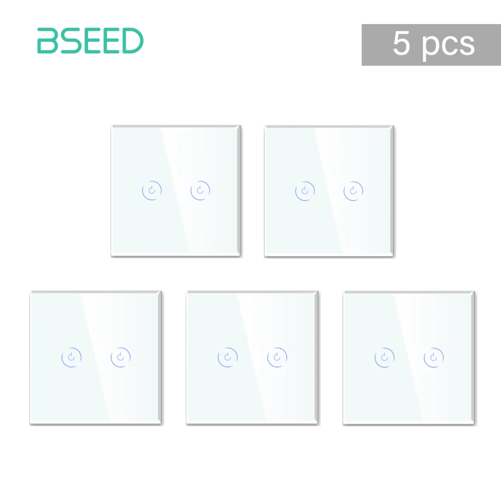 BSEED WIFI Smart Light Switch Tuya Smart Life 1/2/3 Gang APP Multi-Control Trap Schakelaar Met Neutraal Blauw Achtergrondverlichting Glazen Paneel