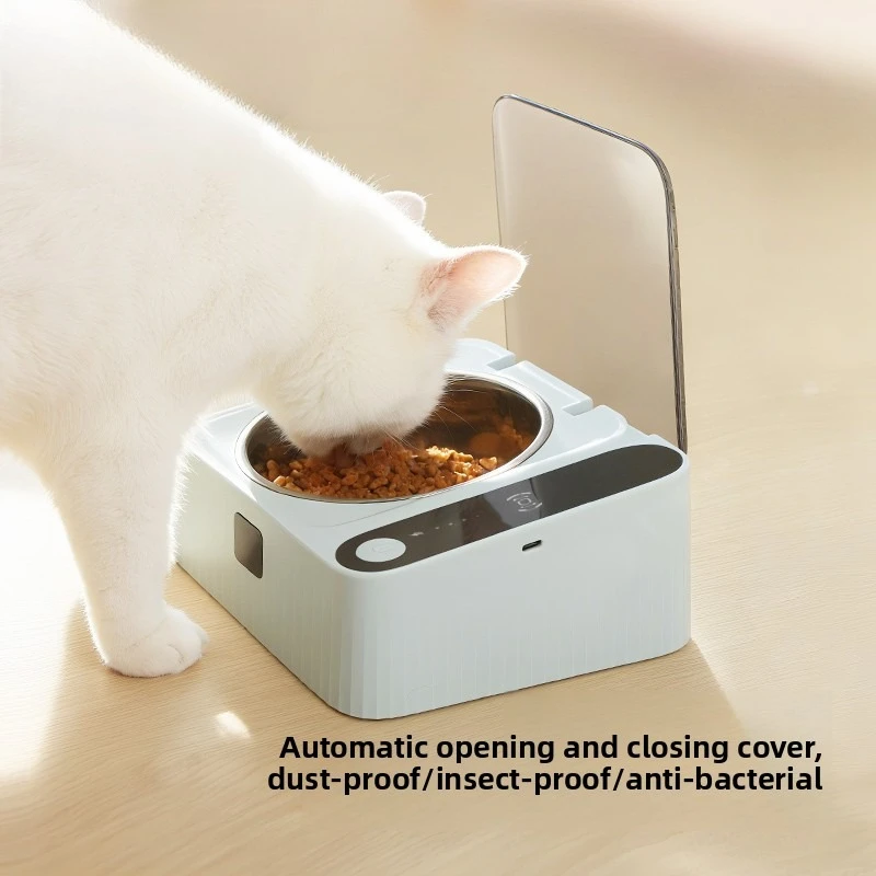 

Intelligent induction open lid cat bowl neck protection stainless steel feeding wet grain fresh dust-proof bug tanu