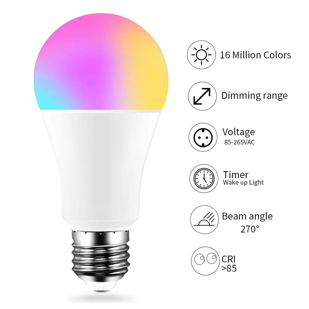 NEW Tuya eWelink Smart Bulb WiFi E27 9W LED RGB Lamp Dimmable Timer Function Magic Bulb Work with Alexa Google Home Yandex Alice