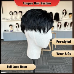 Full Lace Base Human Hair System Pre-Styled Toupee For Men Unit Wear And Go Wigs For Men Durable Male Hair Prosthesis Men's Wigs