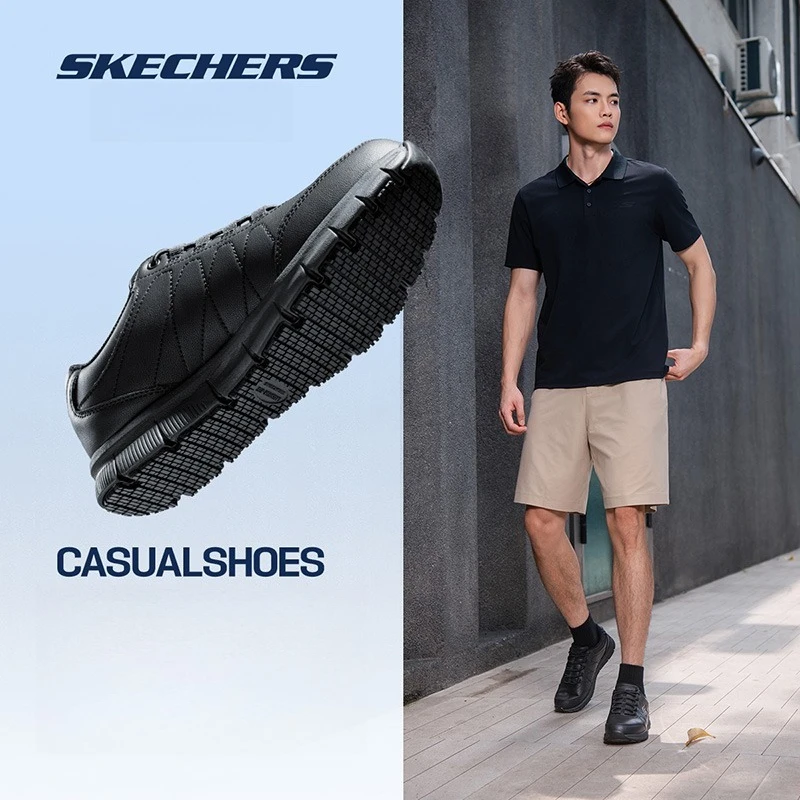 Skechers, zapatos de cuero para hombre, zapatos bajos con cordones informales para trabajo de negocios, zapatos ligeros transpirables para hombre, zapatillas de hombre