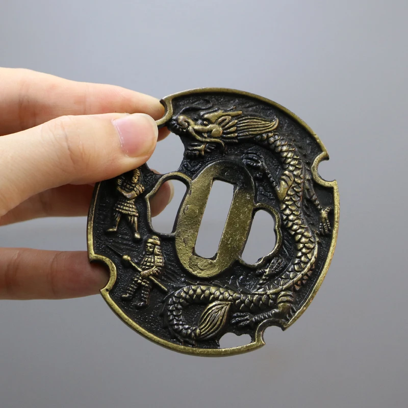 Nice Alloy Antique Green Dragon Theme Tsuba Guard For Real Japanese Samurai Katana Or Wakizashi Sword