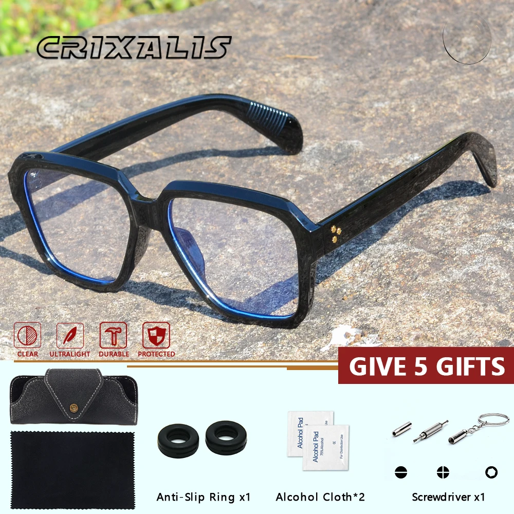 CRIXALIS مربع الرجعية وصفة طبية نظارات للقراءة عدسة بصرية مع وصفة النساء نظارات الموضة قصر النظر المضادة للوهج نظارات الرجال